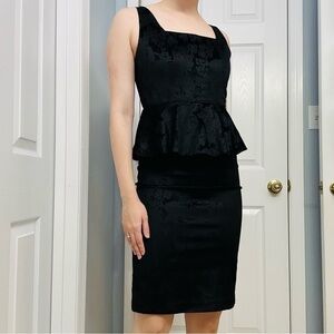 Alice + Olivia Dress Mini Peplum Black Velvet Floral Academia Business 6 Small